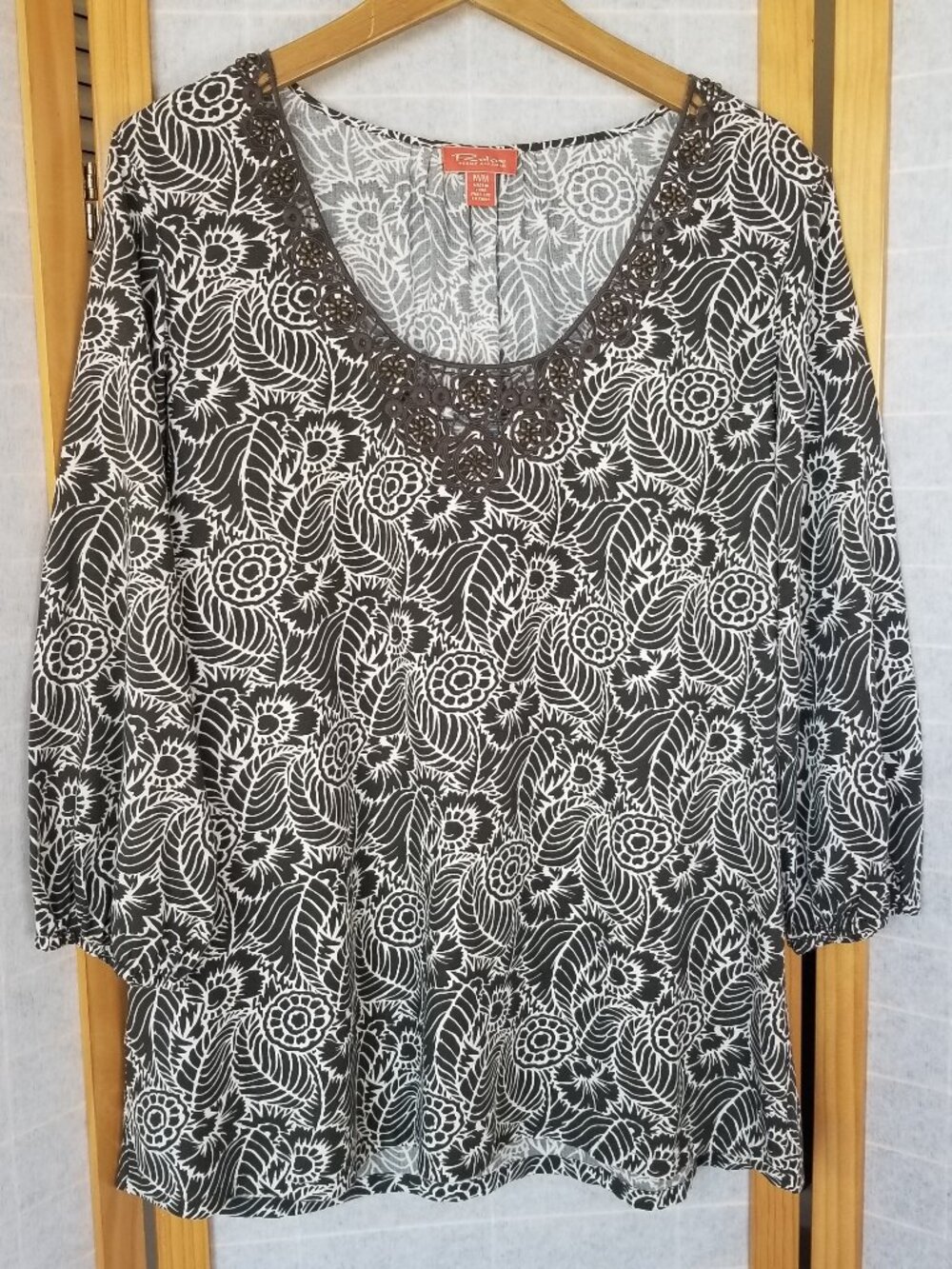 Tommy Bahama Top Popover Green Print Lace Trim Relaxed Fit